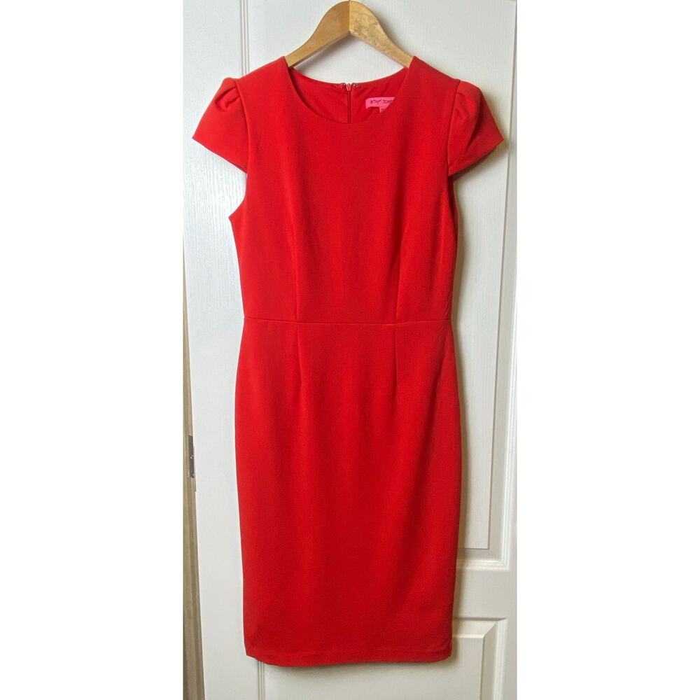 Betsy Johnson Watermelon Red Cap Sleeve Stretch Crepe Dress Women's Size 6 - Picture 2 of 8